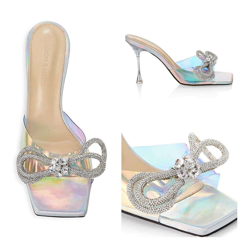 Mach & Mach Double Bow Iridescent PVC Mules